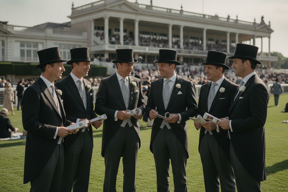 Gentlemen in morning suits and top hats at Royal Ascot